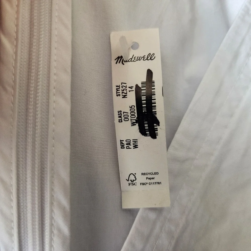 Madewell Top Womens Size 14 White Cotton Poplin Puff Sleeve Sculptural Shirt NWT